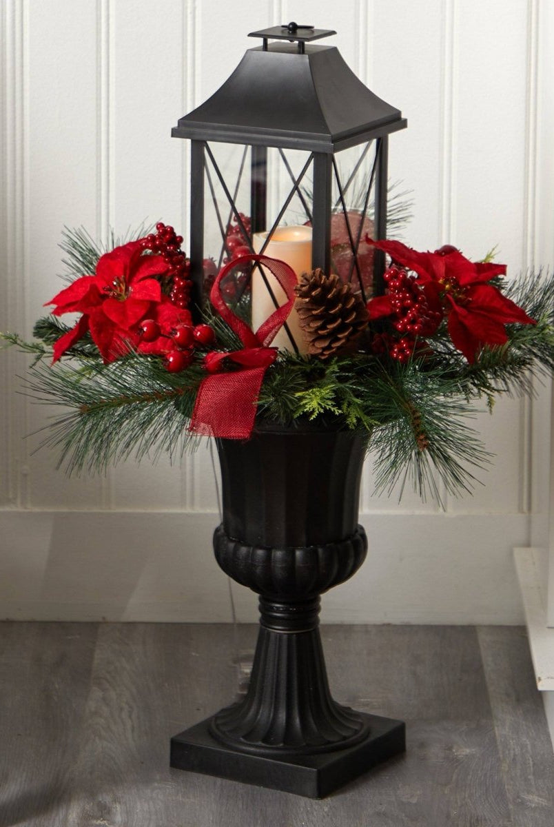 Shop For 33” Holiday Berries and Poinsettia Lantern