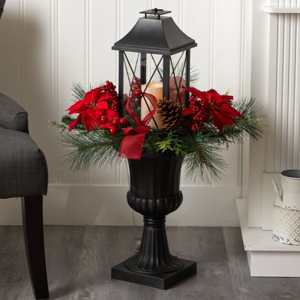 Shop For 33” Holiday Berries and Poinsettia Lantern