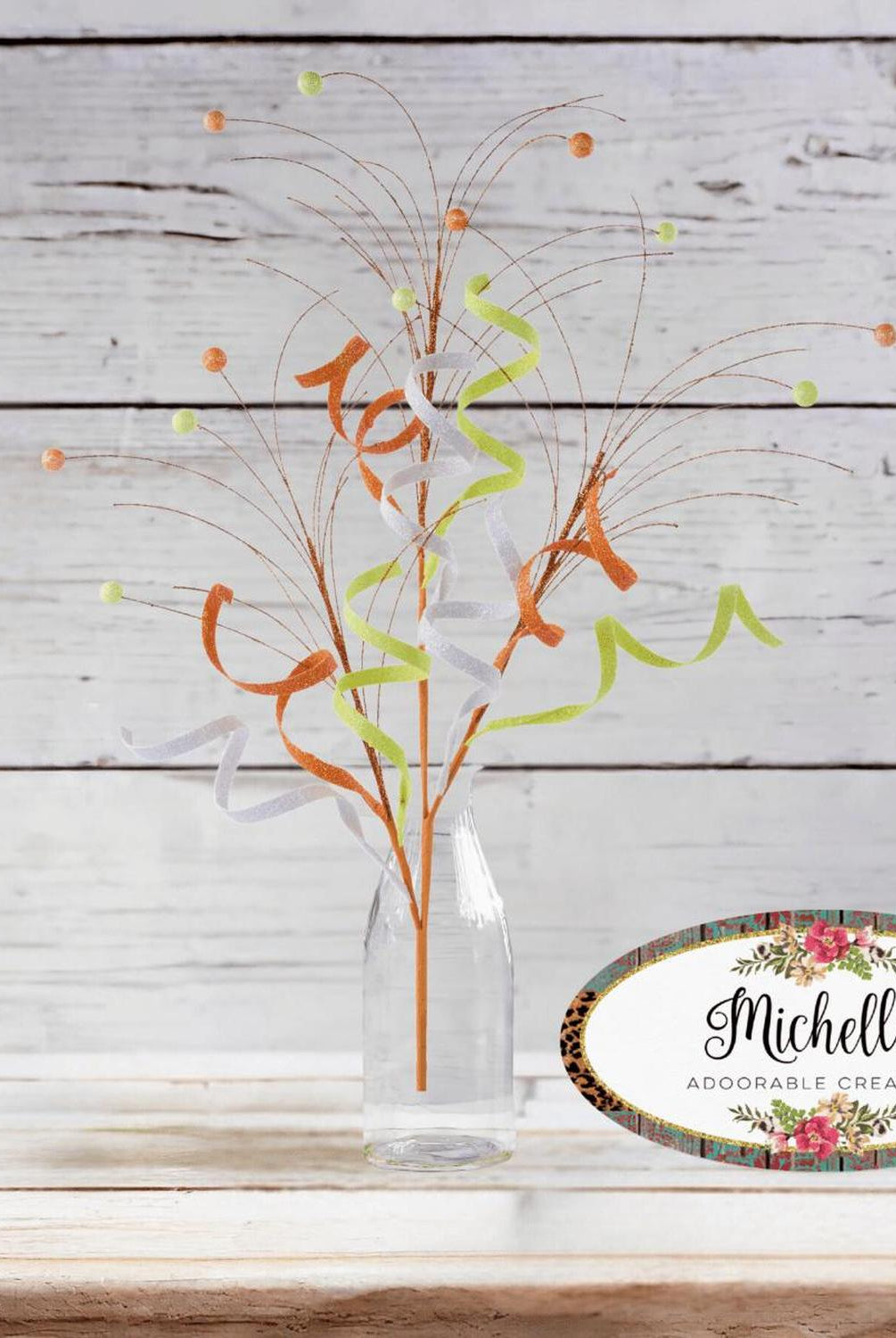 35" Glitter Curly Fishline Ball Spray: Candy Corn