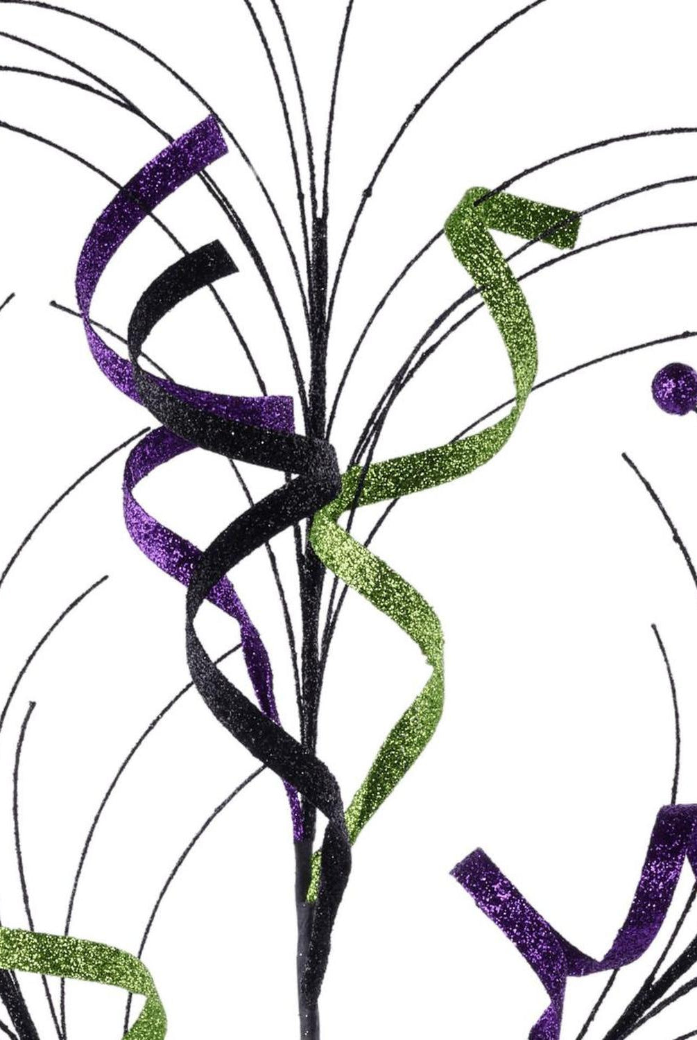 35" Glitter Curly Fishline Ball Spray: Purple/Black/Lime