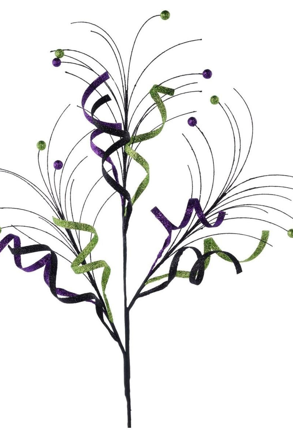 35" Glitter Curly Fishline Ball Spray: Purple/Black/Lime