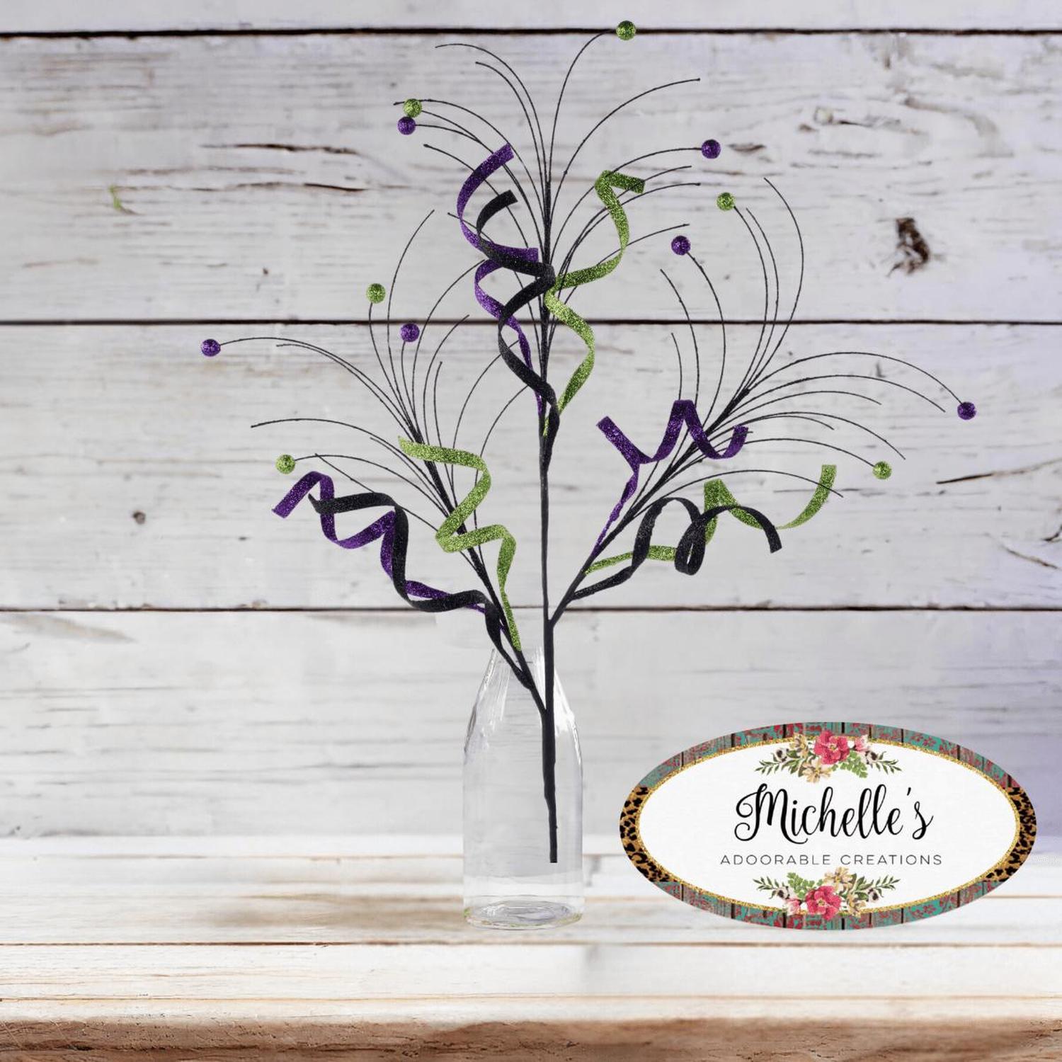 Shop For 35" Glitter Curly Fishline Ball Spray: Purple/Black/Lime