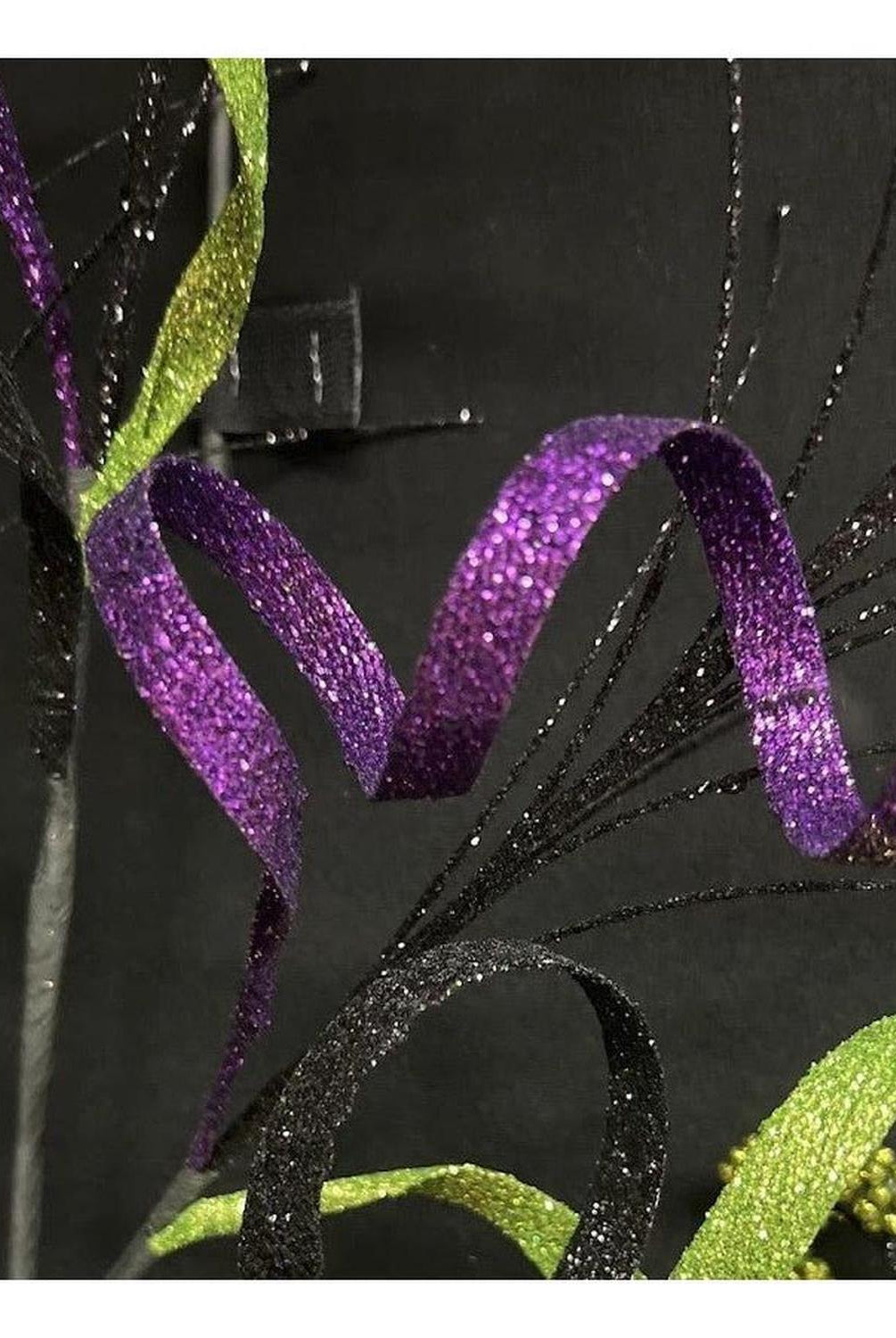 35" Glitter Curly Fishline Ball Spray: Purple/Black/Lime