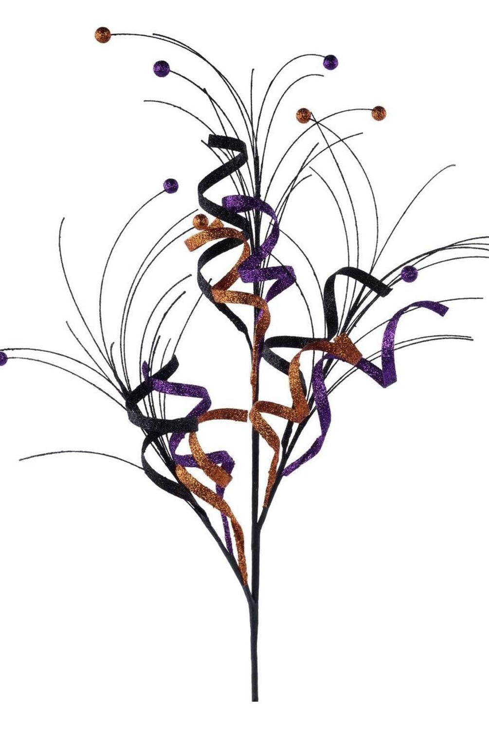 35" Glitter Curly Fishline Ball Spray: Purple/Black/Orange