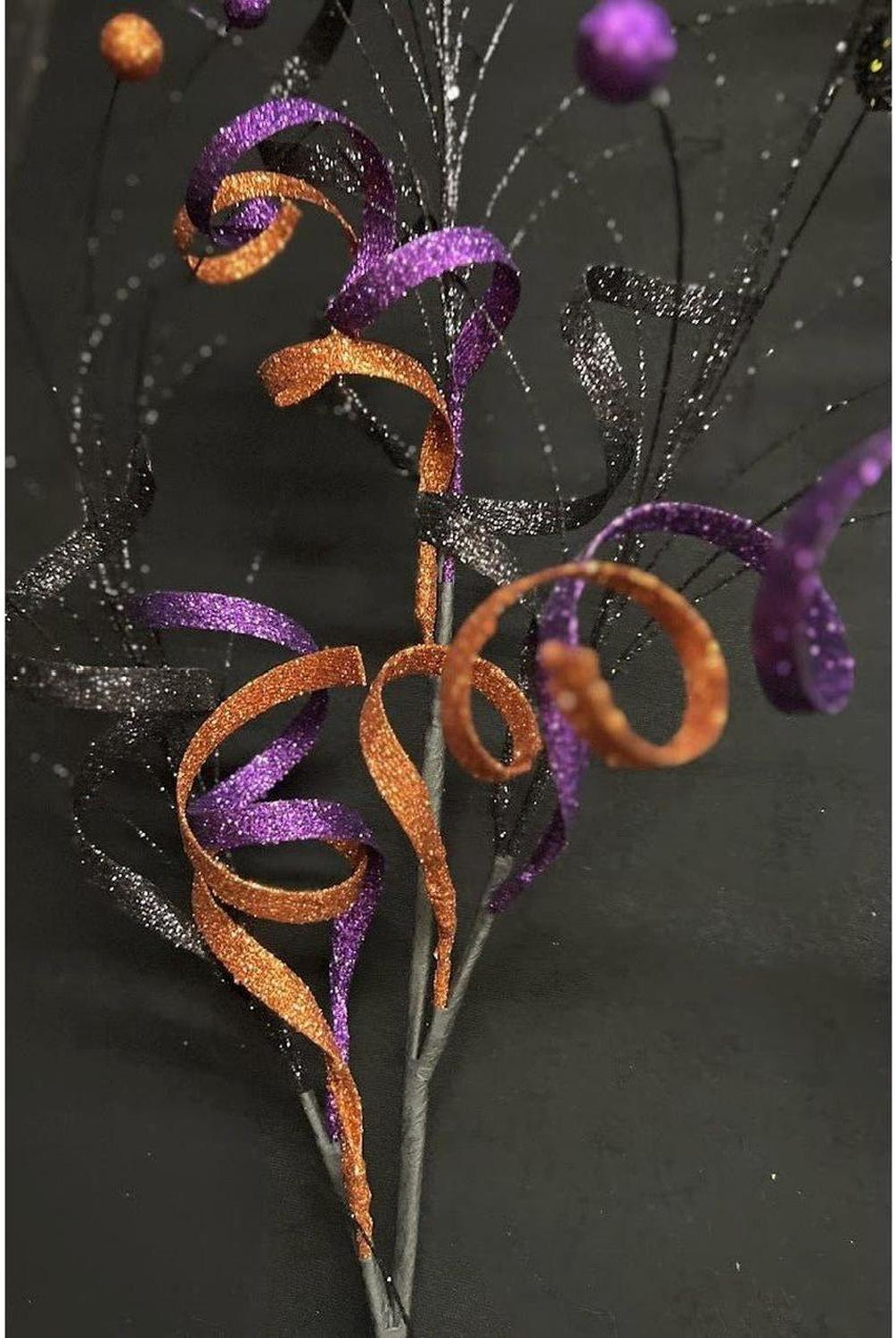 35" Glitter Curly Fishline Ball Spray: Purple/Black/Orange