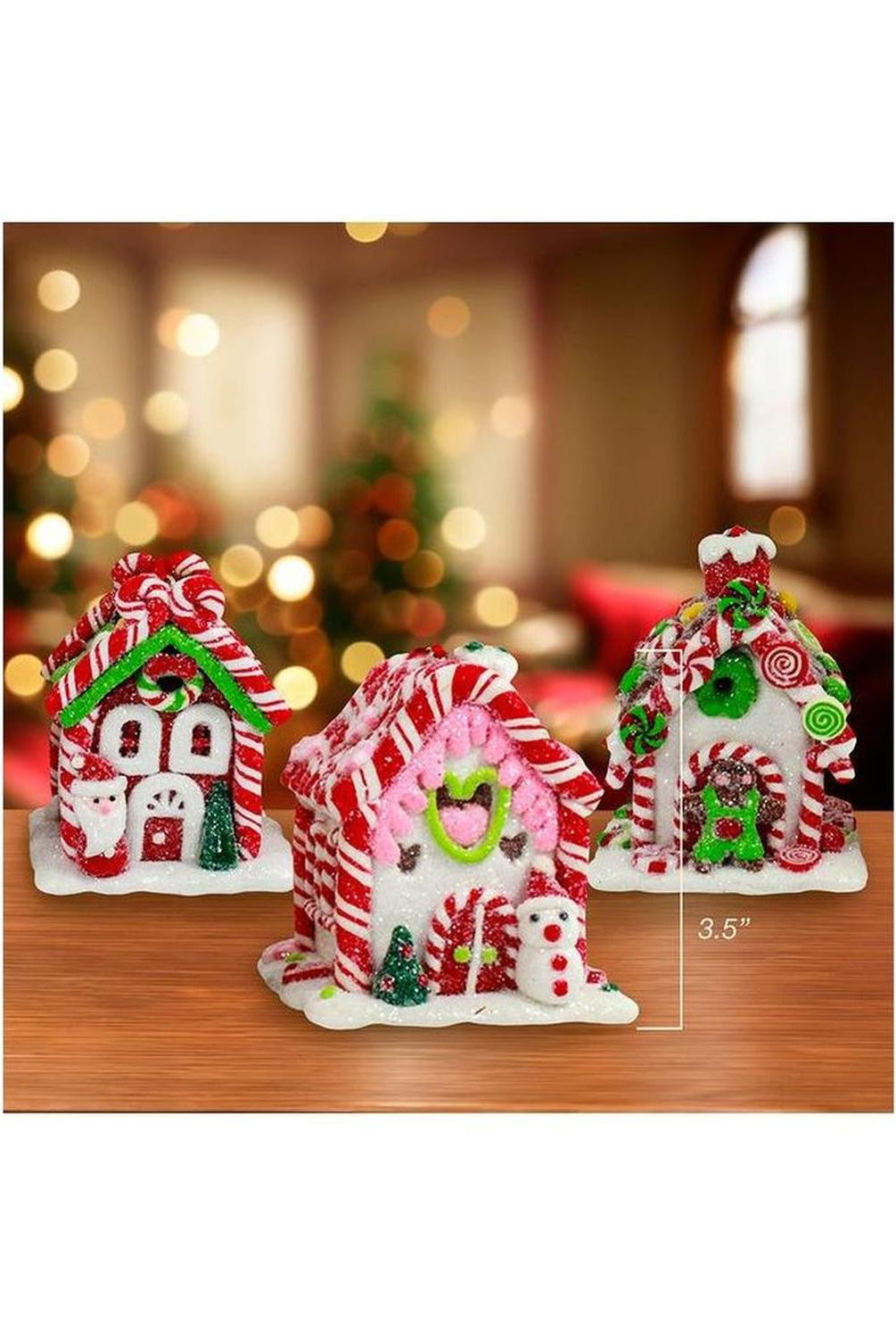 3.5" LED Gingerbread Candy Houses, 3-Piece Set