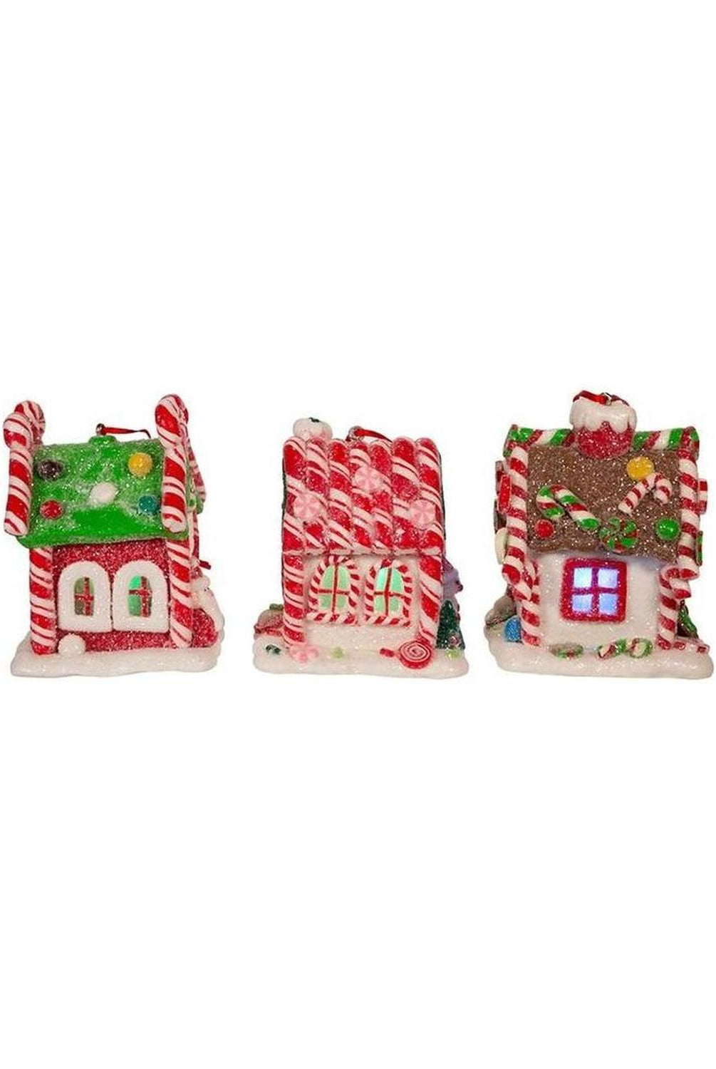 3.5" LED Gingerbread Candy Houses, 3-Piece Set