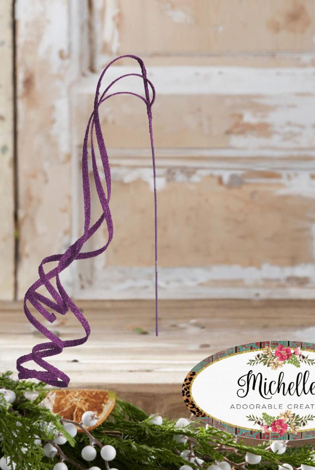 39" Glitter Loop Ribbon Spray: Purple