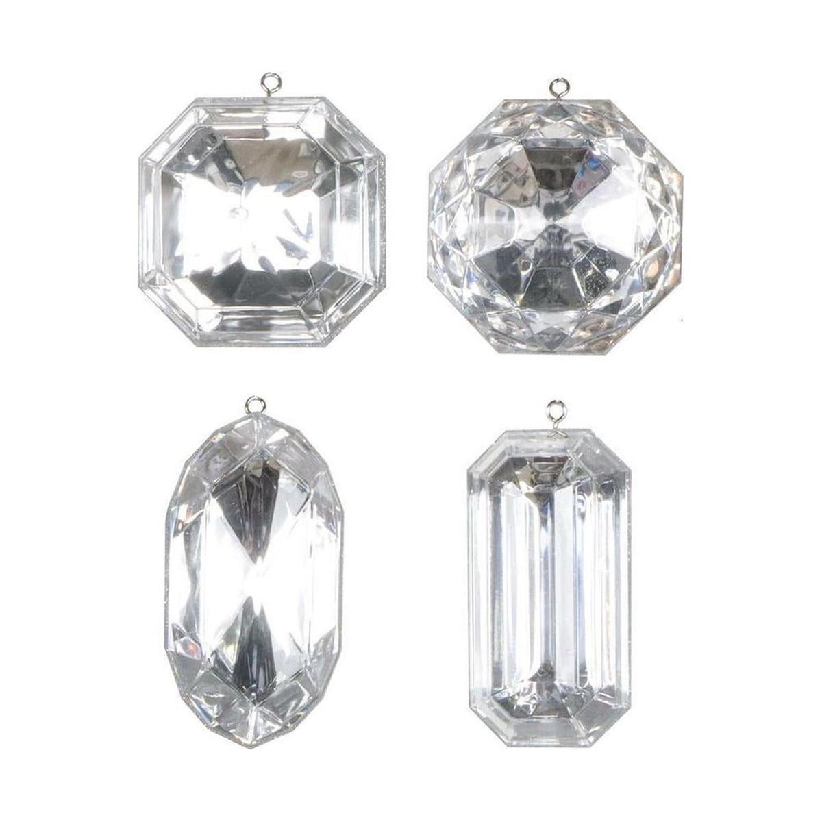 4-5" Acrylic Jewel Assortment Ornament: Silver (Set 4)