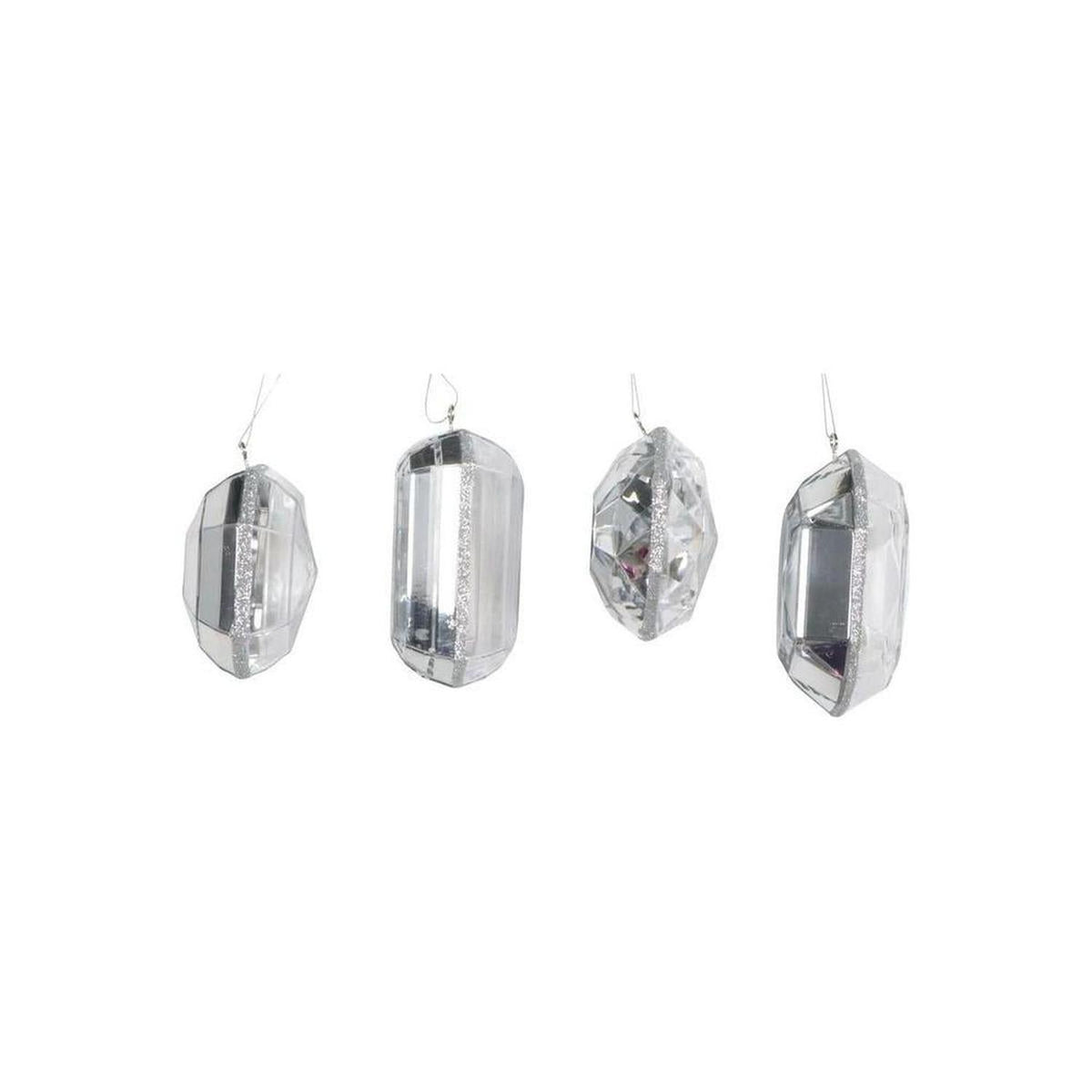 4-5" Acrylic Jewel Assortment Ornament: Silver (Set 4)