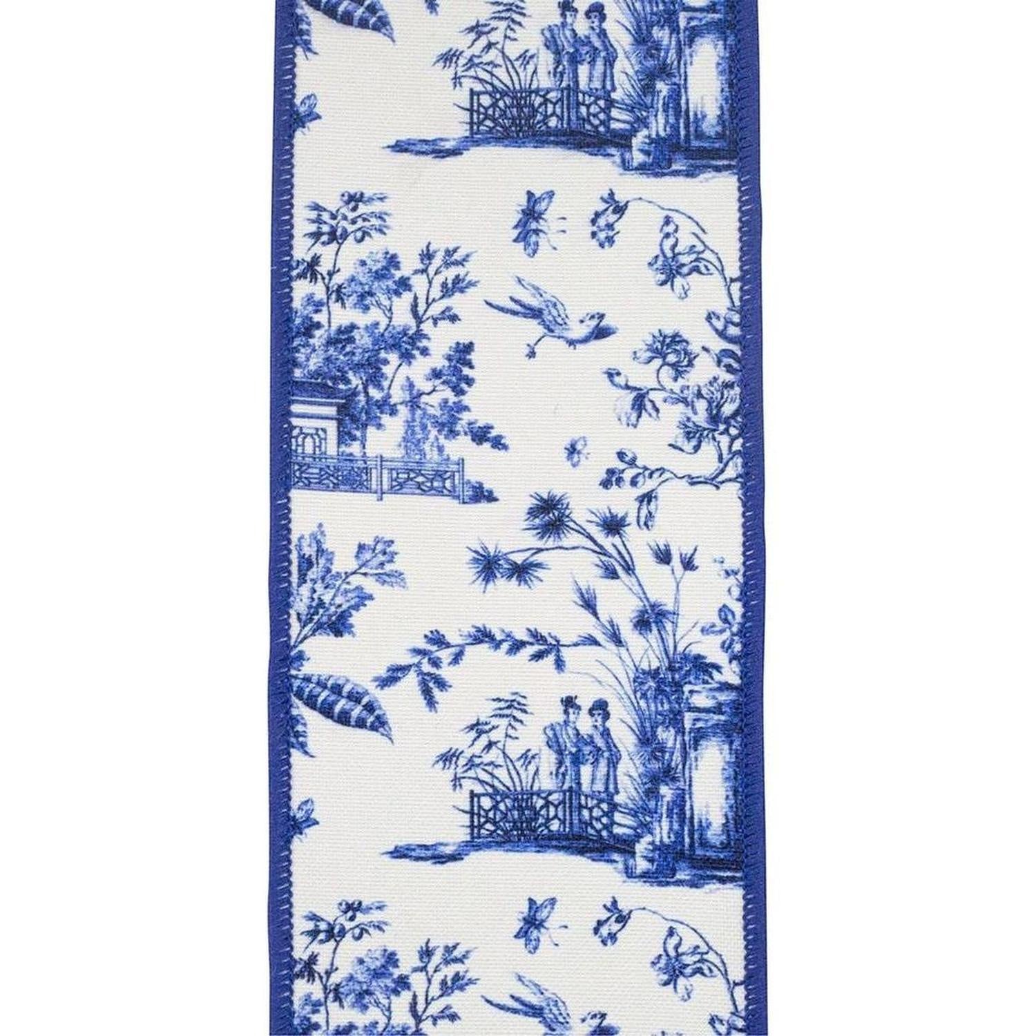 4" Asian Vista Chinoiserie Ribbon: Blue (5 Yards)