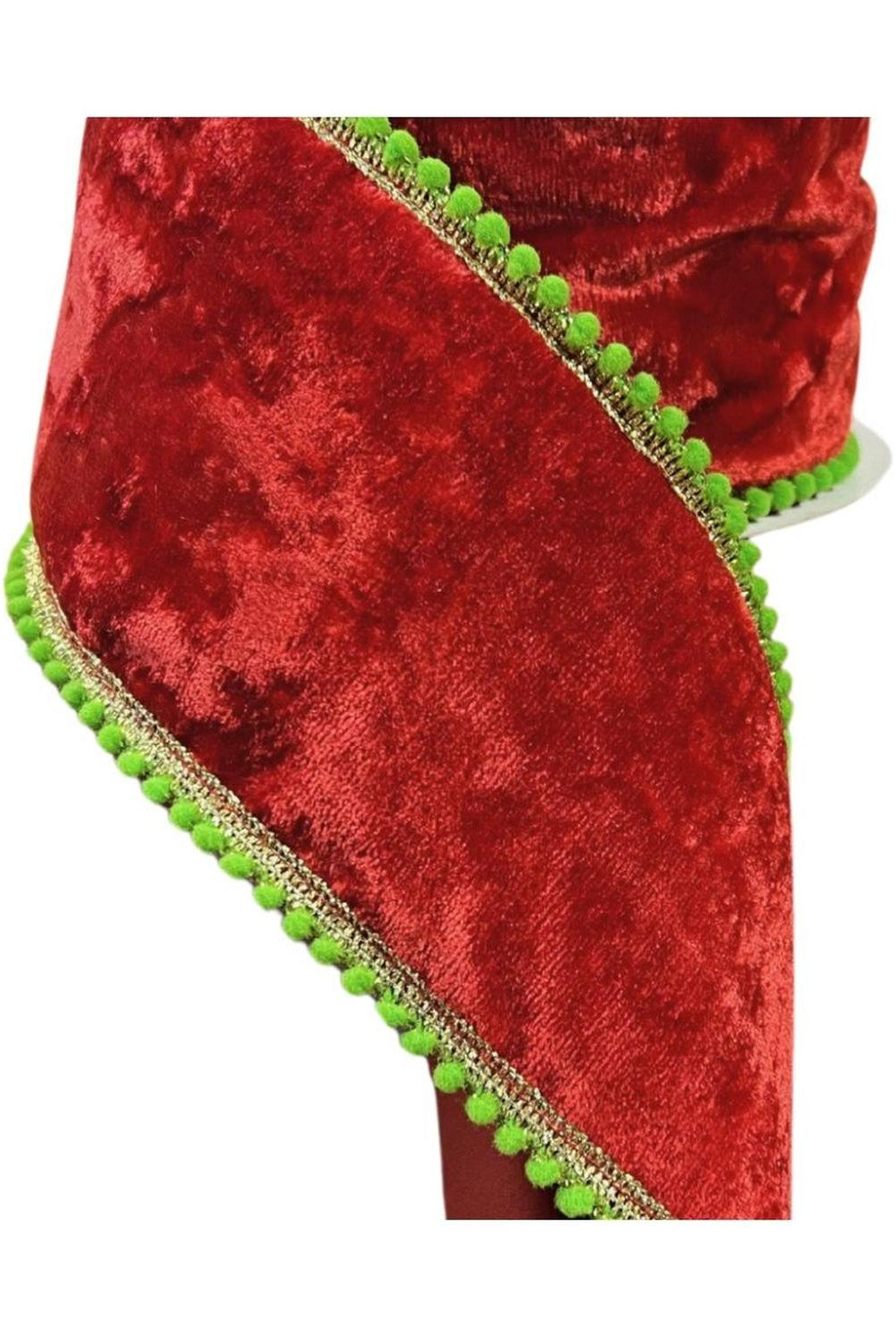 4" Beaded Pom Edge Ribbon: Red/Lime (10 Yards)