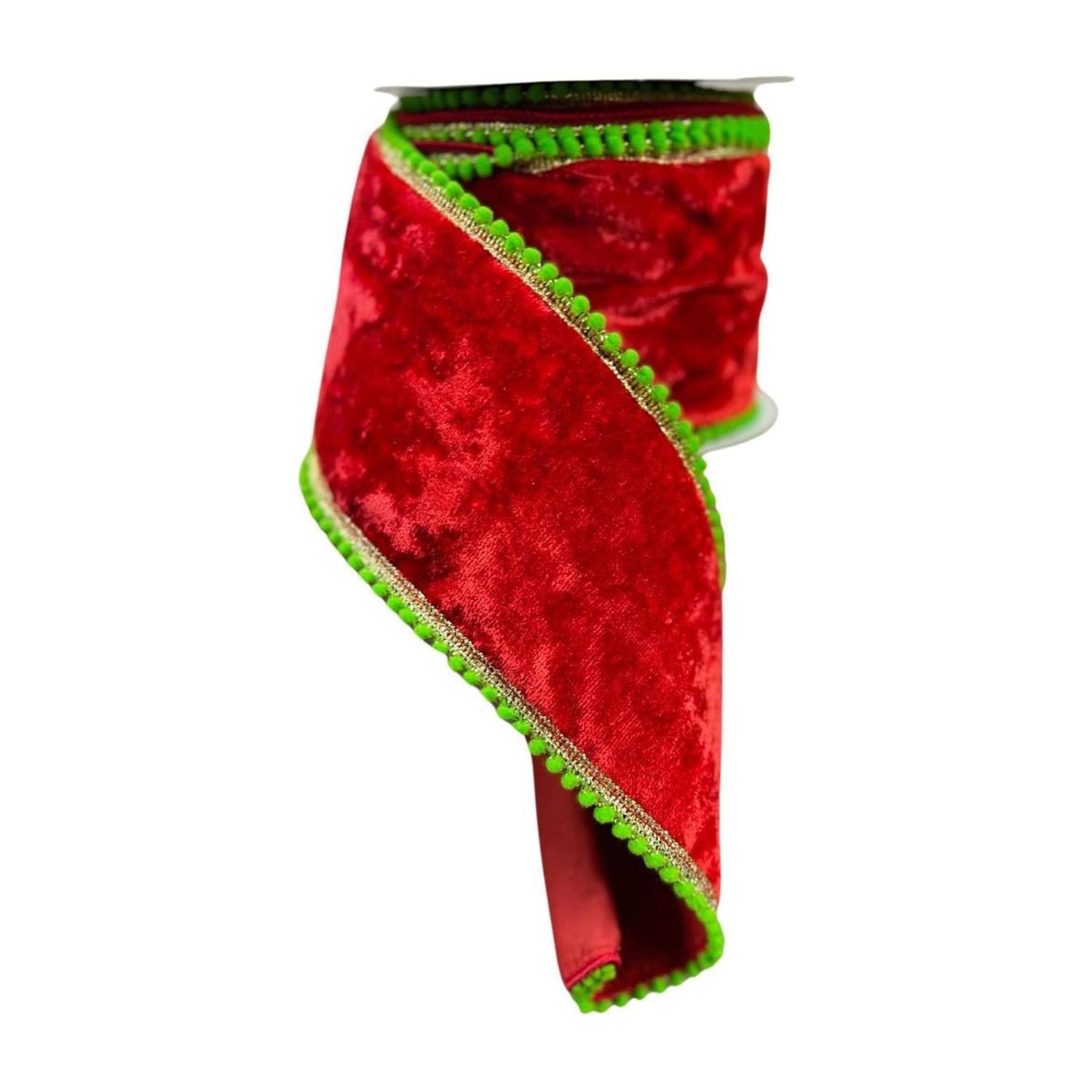 Shop For 4" Beaded Pom Edge Ribbon: Red/Lime (10 Yards)