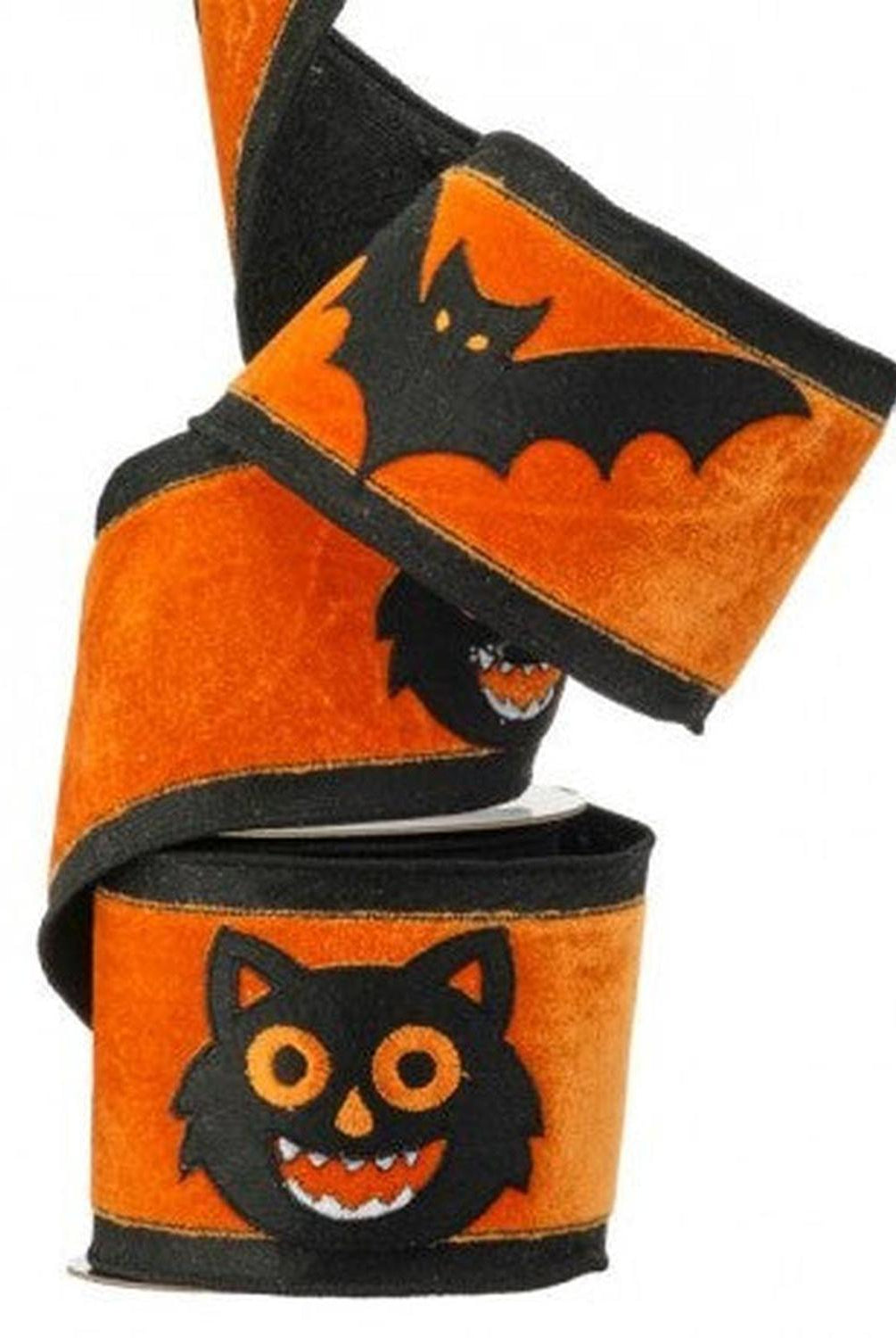 Shop For 4" Black Cat Bat Velvet Ribbon: Orange (5 Yards)