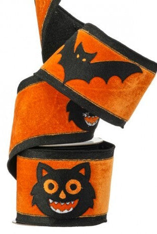 Shop For 4" Black Cat Bat Velvet Ribbon: Orange (5 Yards)