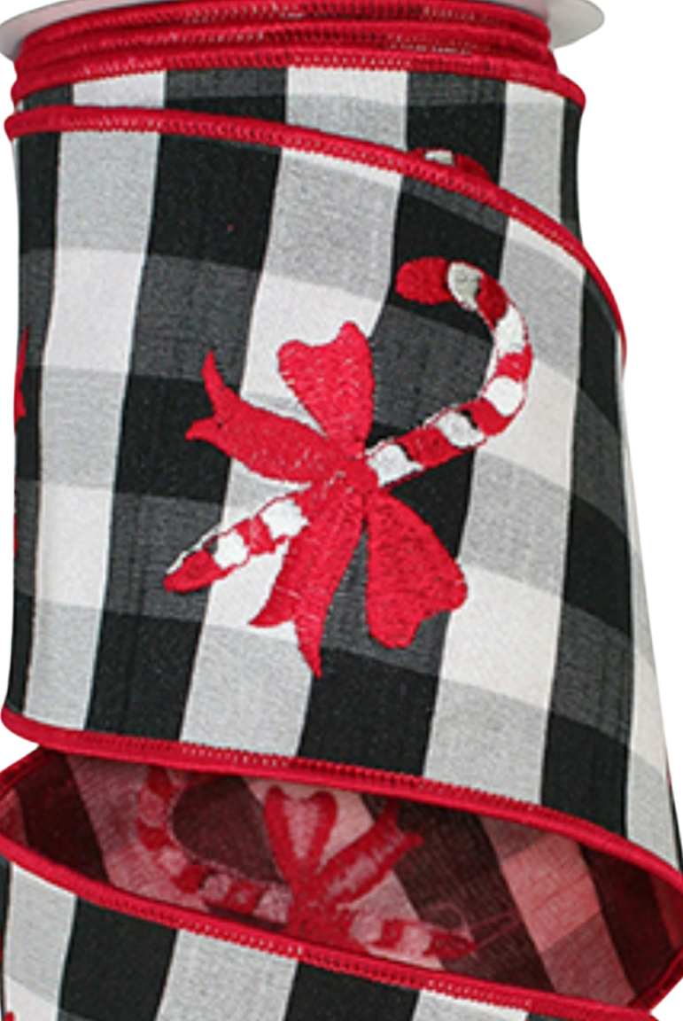 Shop For 4" Candy Cane Check Embroidery Ribbon: Black & White (5 Yards)