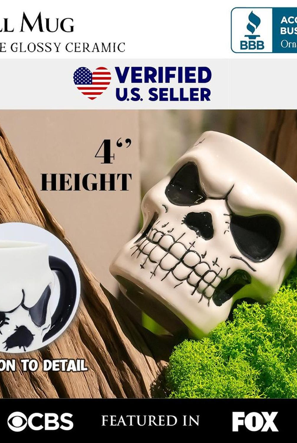 4" Classic Skeleton Face Spook Mug