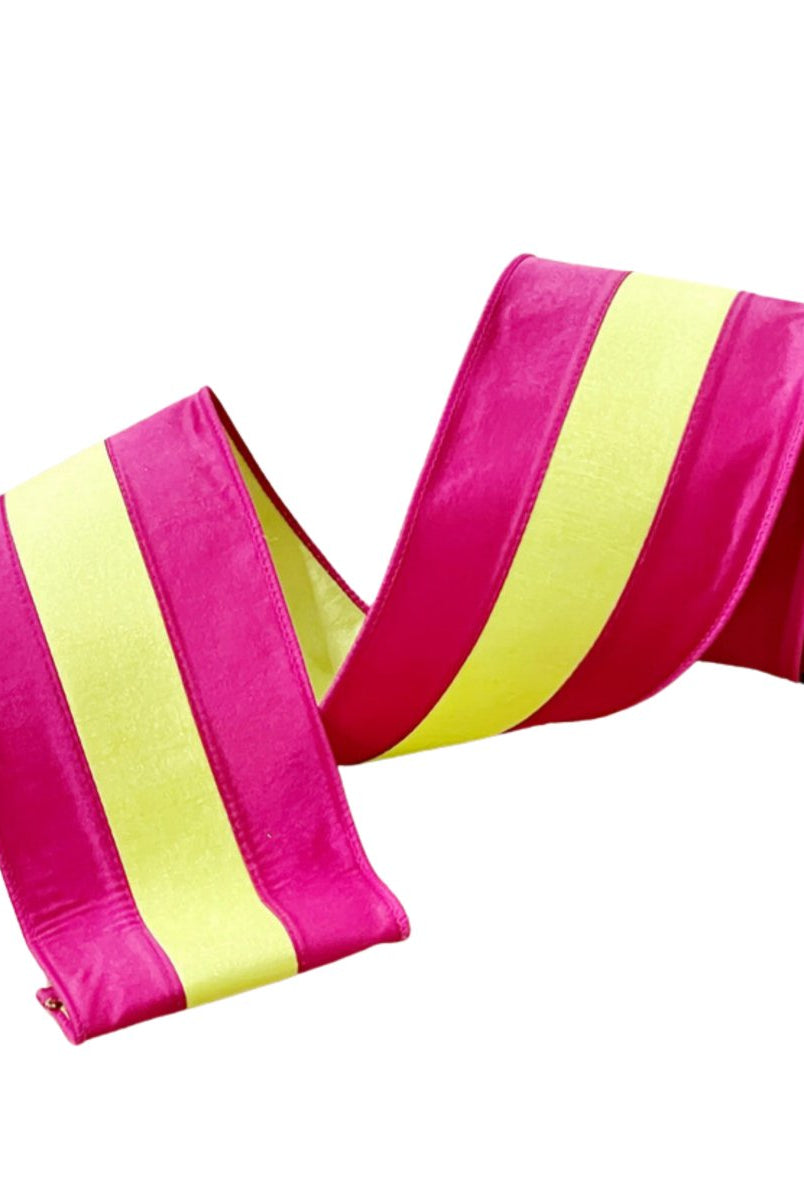 Shop For 4" Dupion Striped Ribbon: Fuchsia/Lime (10 Yards)
