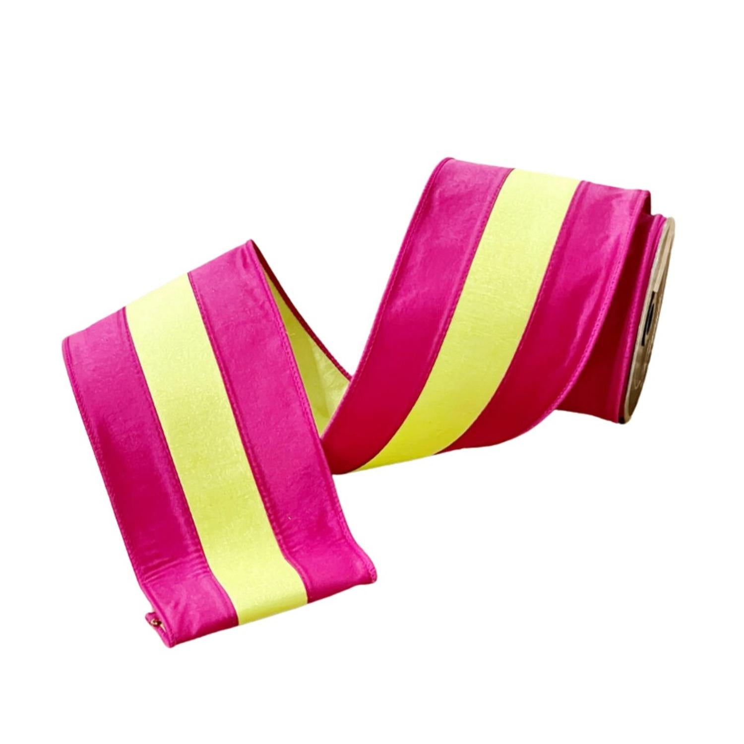 Shop For 4" Dupion Striped Ribbon: Fuchsia/Lime (10 Yards)