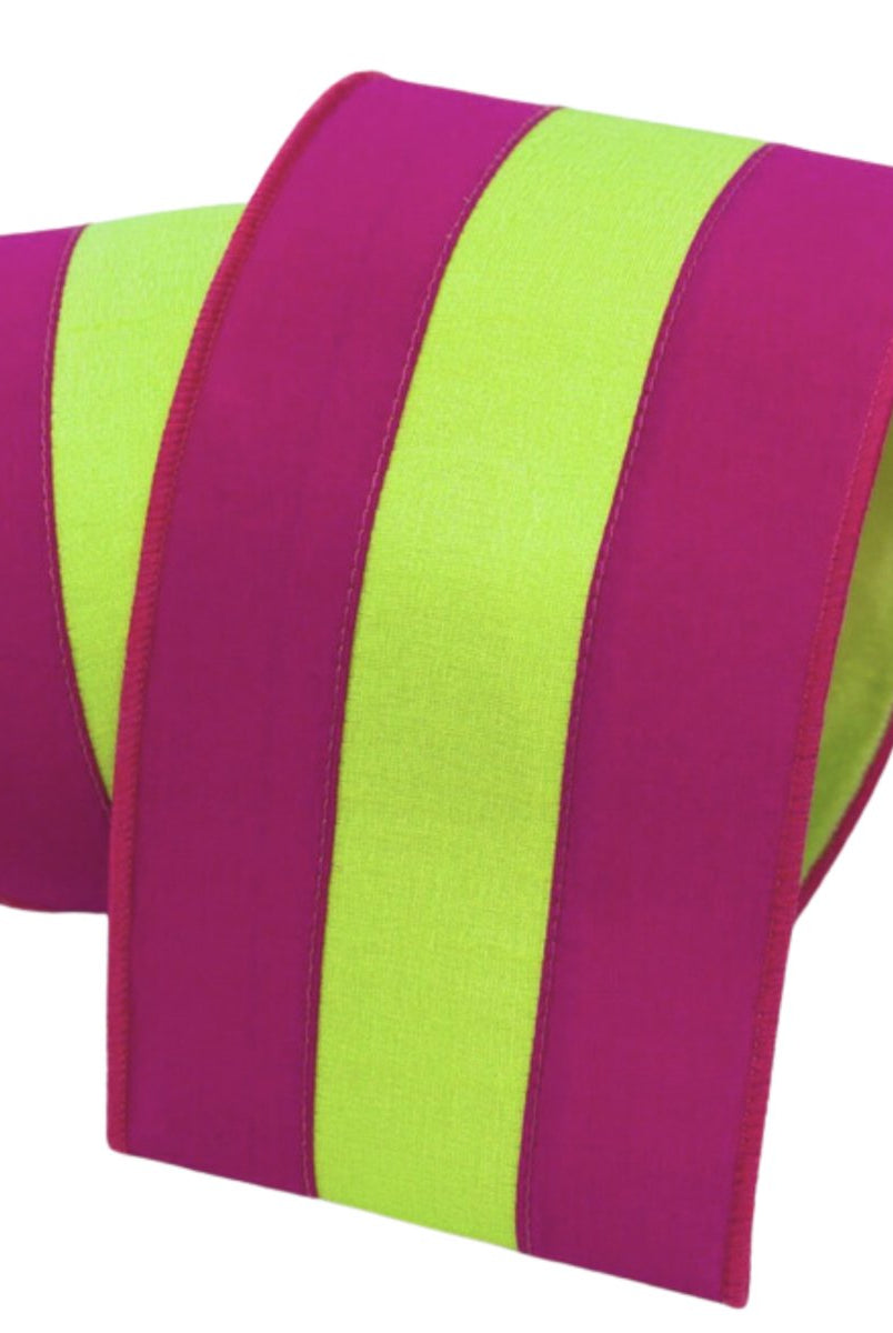Shop For 4" Dupion Striped Ribbon: Fuchsia/Lime (10 Yards)