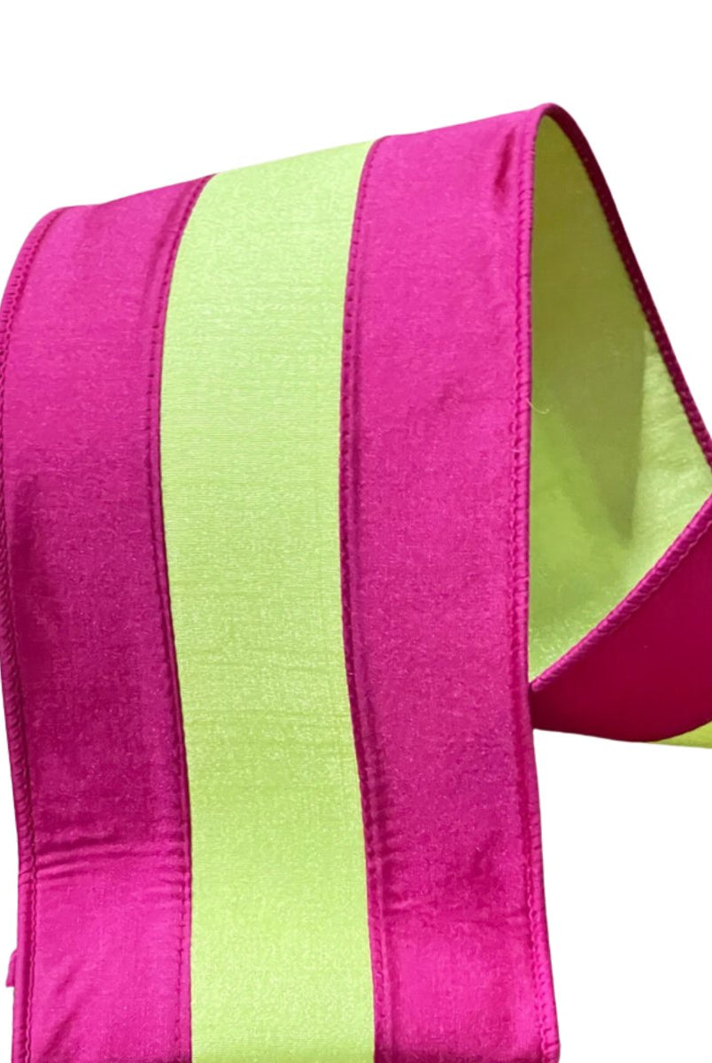 Shop For 4" Dupion Striped Ribbon: Fuchsia/Lime (10 Yards)