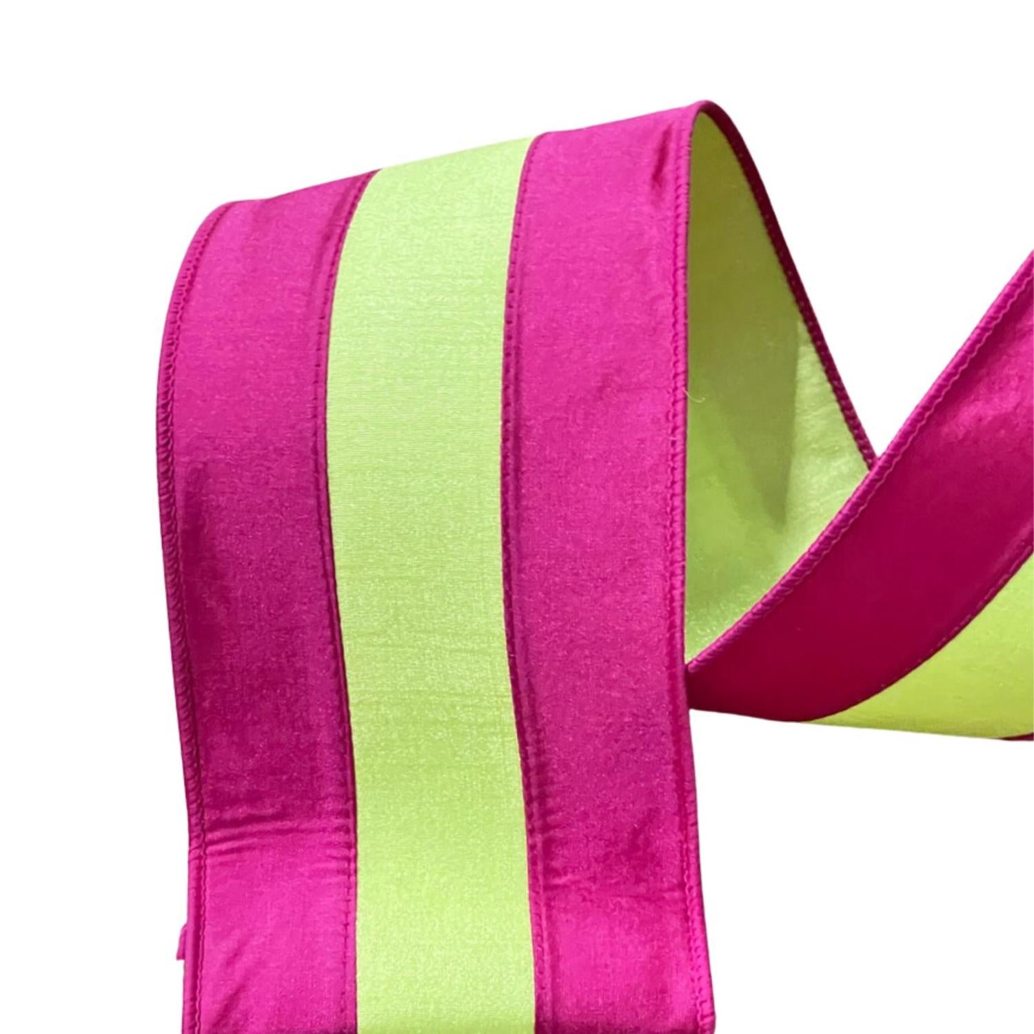 Shop For 4" Dupion Striped Ribbon: Fuchsia/Lime (10 Yards)