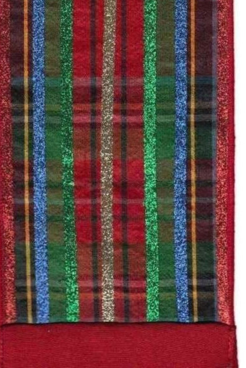 Shop For 4" Dupion Traditional Plaid Glitter Ribbon: Red, Green & Blue (5 Yards)