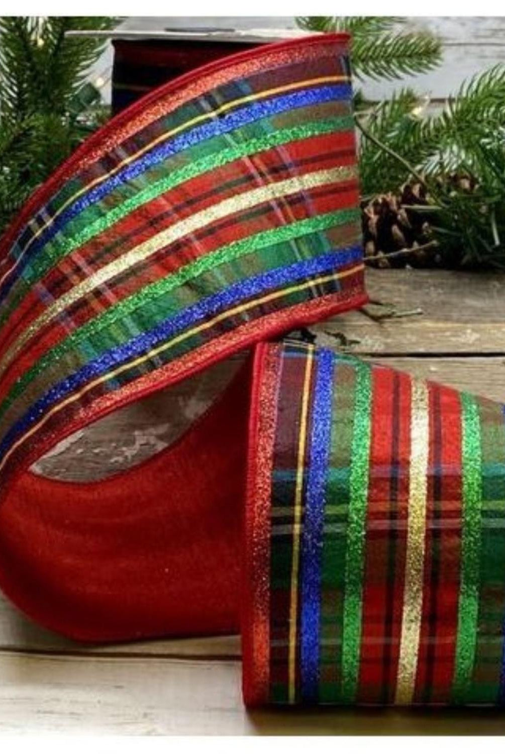 Shop For 4" Dupion Traditional Plaid Glitter Ribbon: Red, Green & Blue (5 Yards)