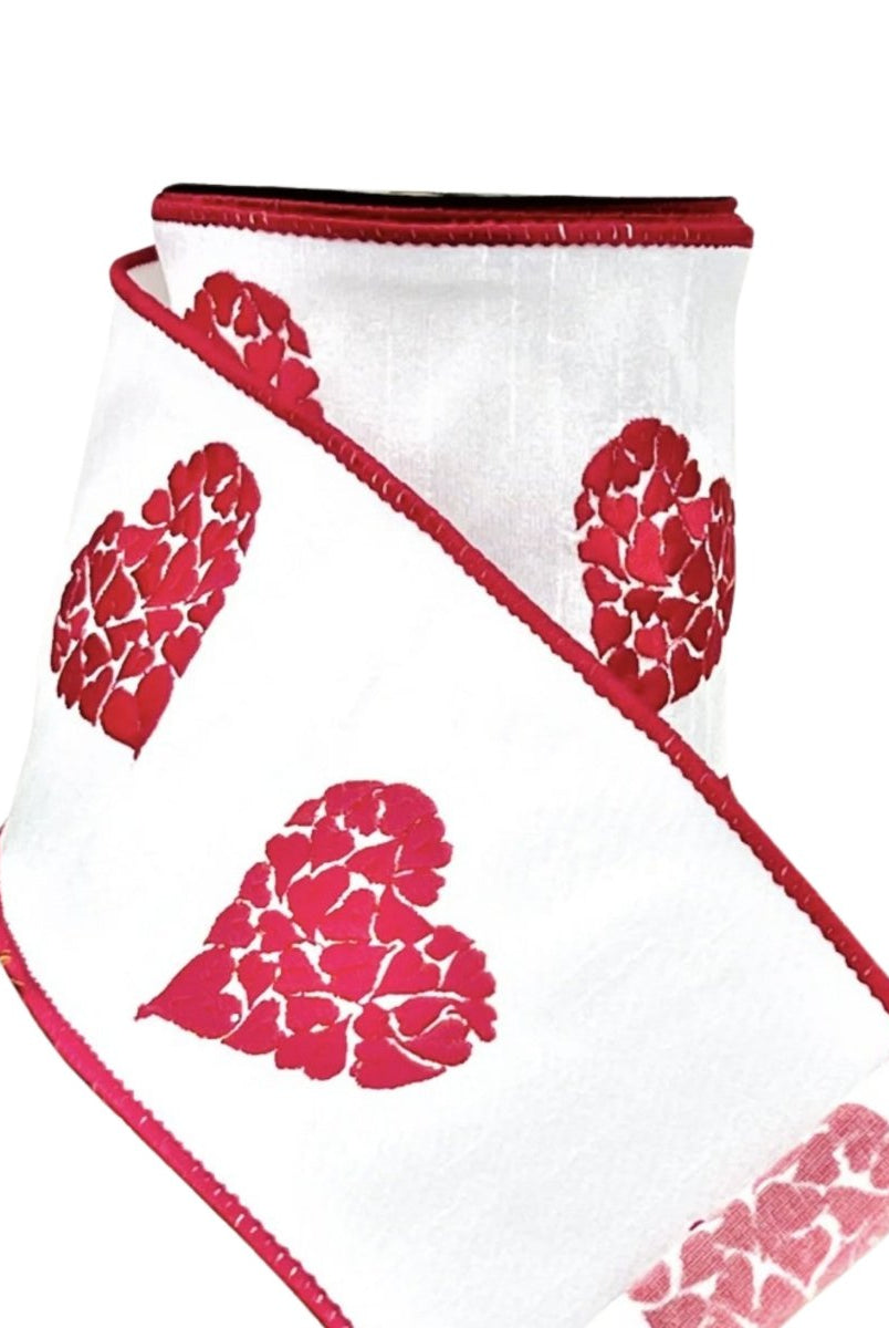 Shop For 4" Embroidered Hearts Ribbon: White/Red (10 Yards)