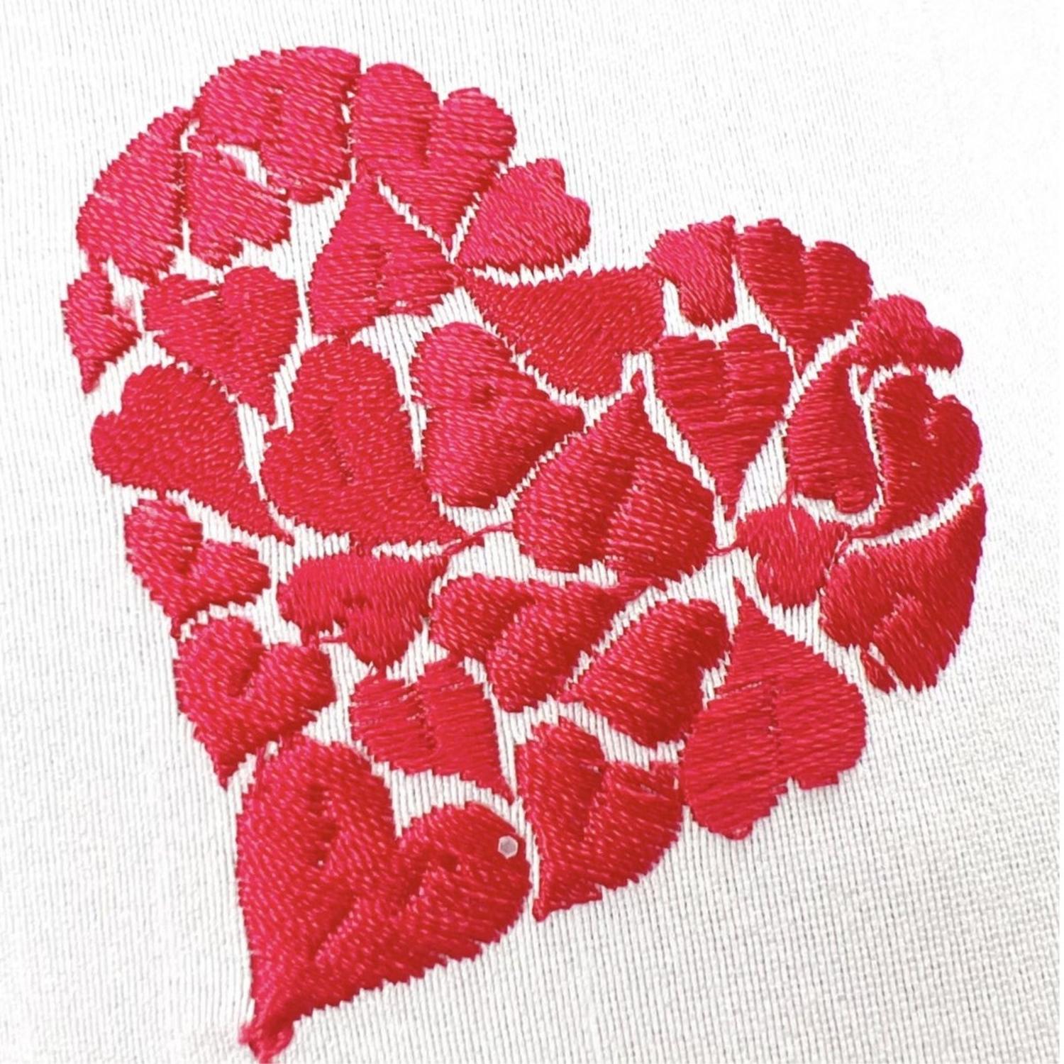 4" Embroidered Hearts Ribbon: White/Red (10 Yards)