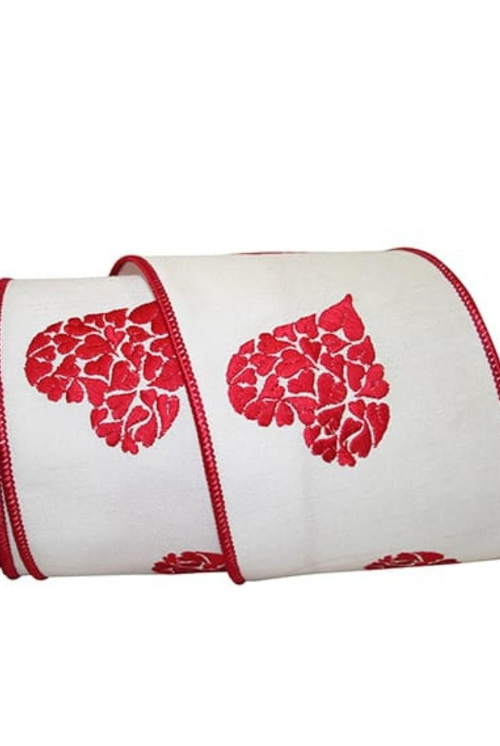 Shop For 4" Embroidered Hearts Ribbon: White/Red (10 Yards)