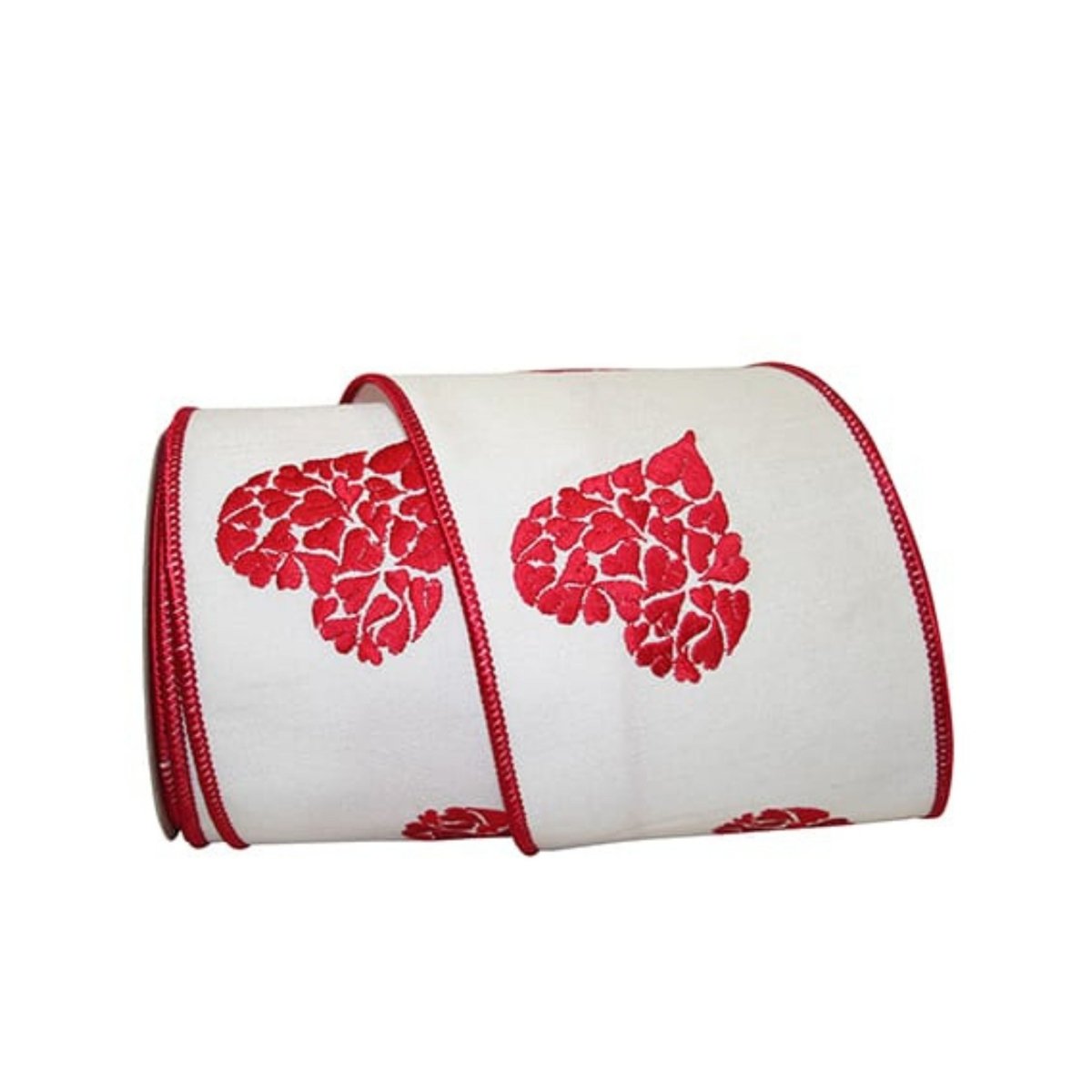 Shop For 4" Embroidered Hearts Ribbon: White/Red (10 Yards)