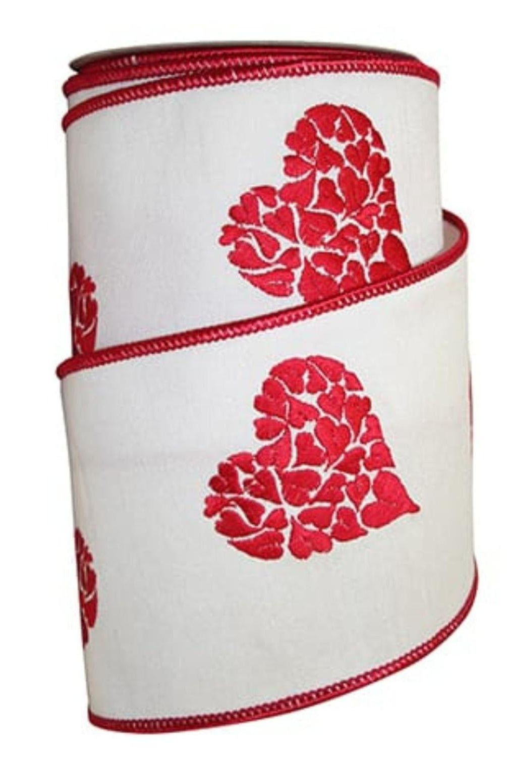 Shop For 4" Embroidered Hearts Ribbon: White/Red (10 Yards)