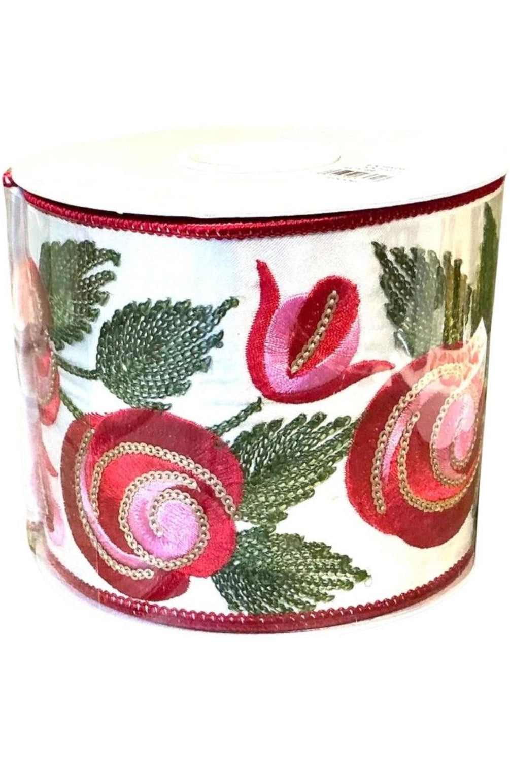 4" Embroidered Roses Ribbon (10 Yards)