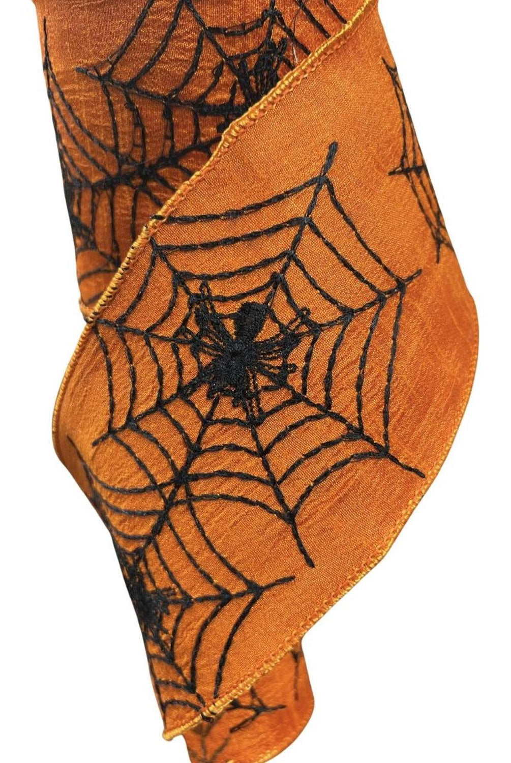 4" Embroidered Spider Web Ribbon: Orange (10 Yards)