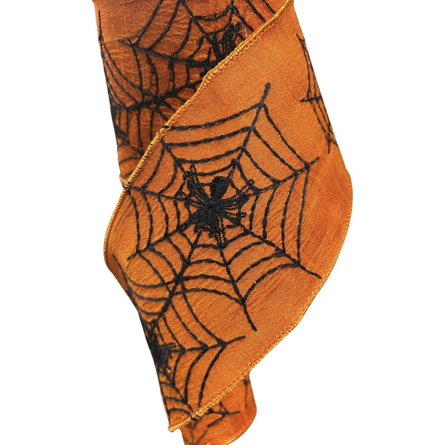 4" Embroidered Spider Web Ribbon: Orange (10 Yards)