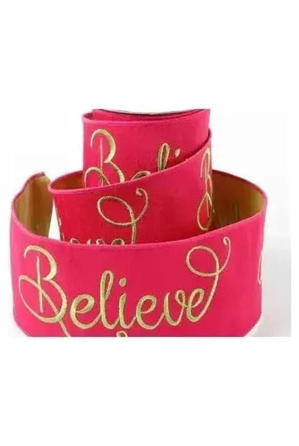 4" Embroidery Believe Ribbon: Hot Pink/Lime Green (5 Yards)