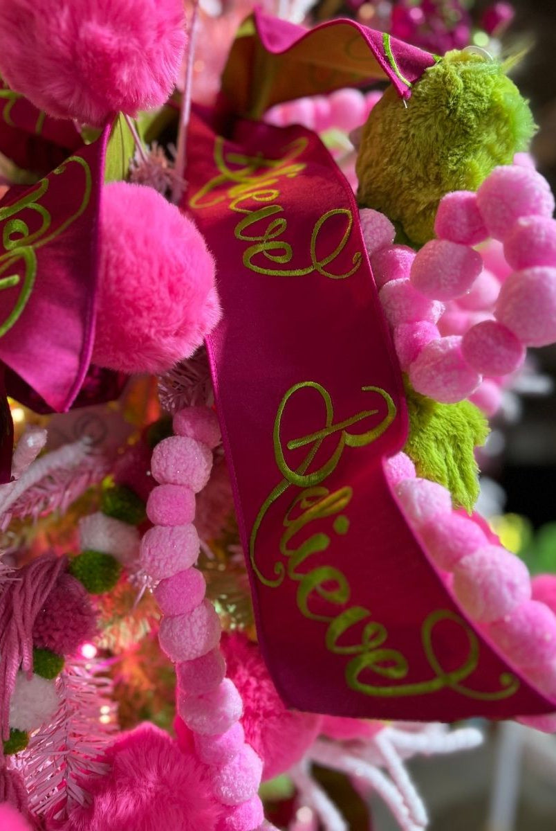 Shop For 4" Embroidery Believe Ribbon: Hot Pink/Lime Green (5 Yards)