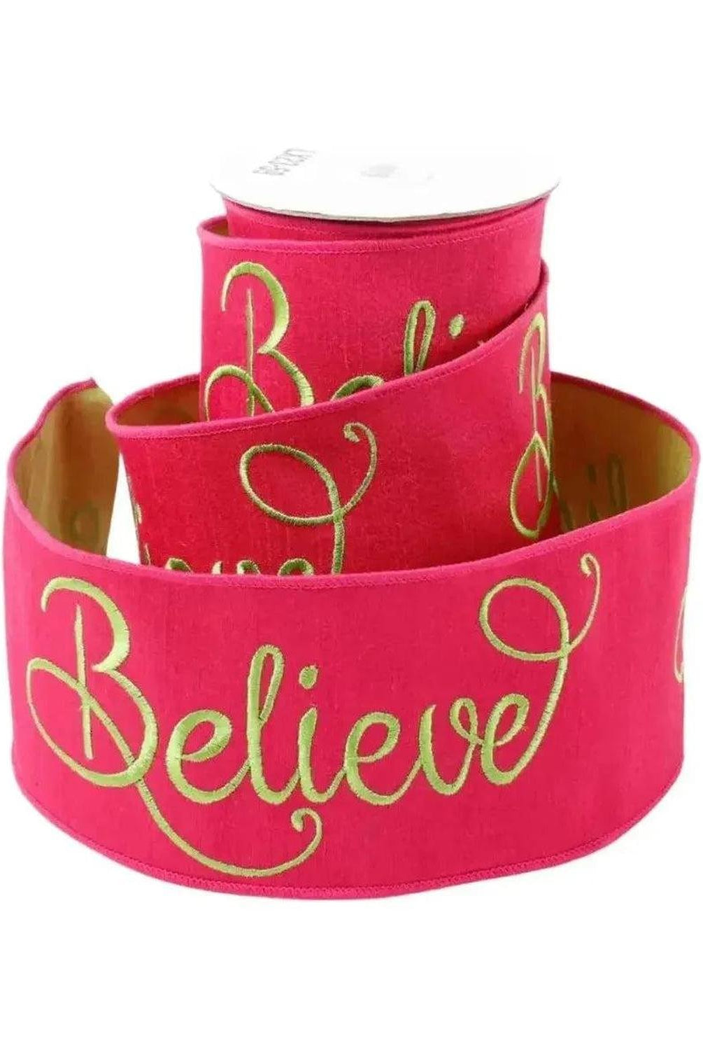 4" Embroidery Believe Ribbon: Hot Pink/Lime Green (5 Yards)