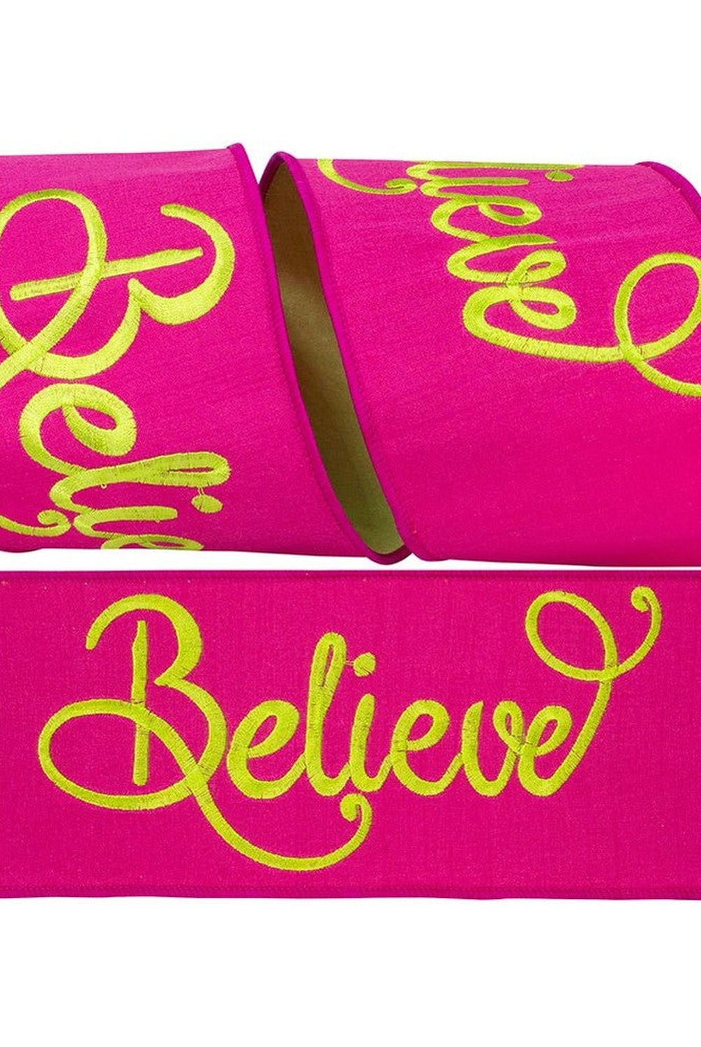 Shop For 4" Embroidery Believe Ribbon: Hot Pink/Lime Green (5 Yards)