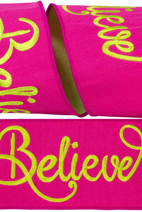Shop For 4" Embroidery Believe Ribbon: Hot Pink/Lime Green (5 Yards)