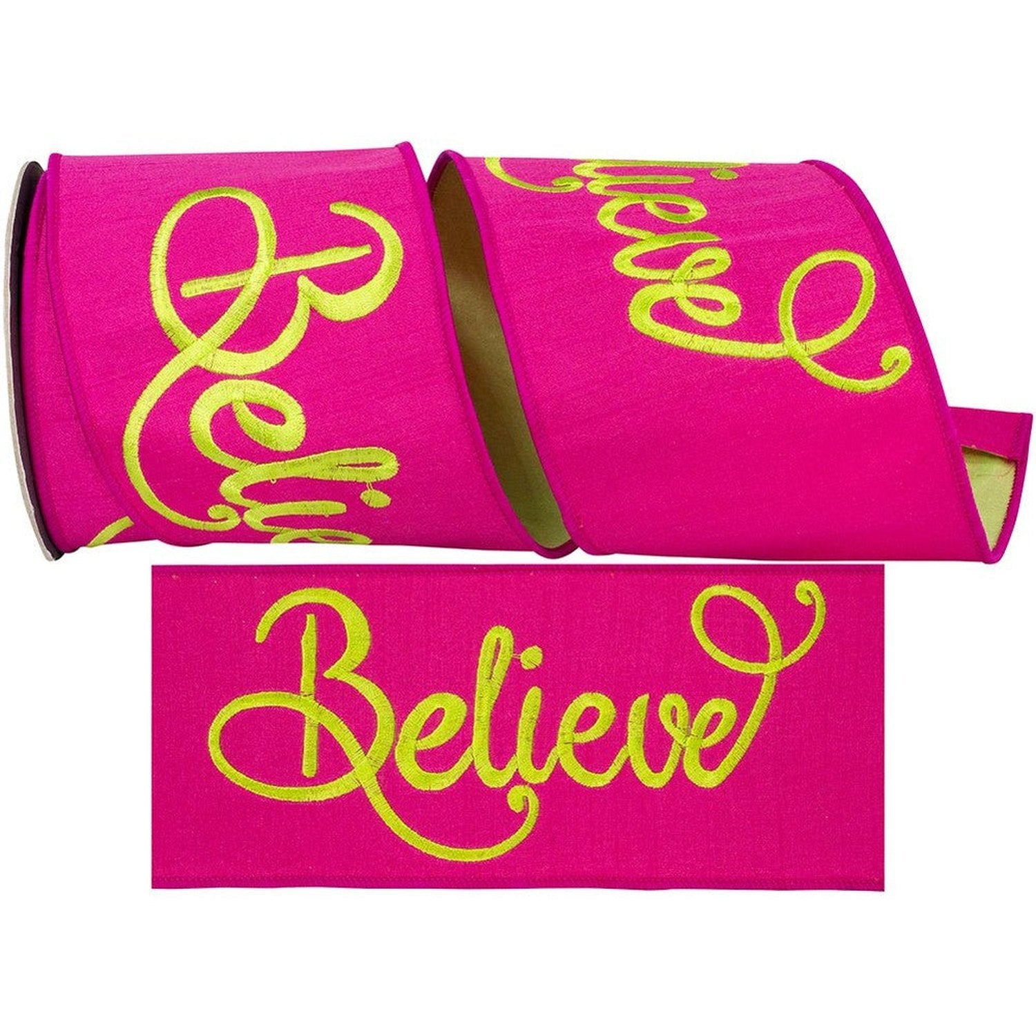 Shop For 4" Embroidery Believe Ribbon: Hot Pink/Lime Green (5 Yards)