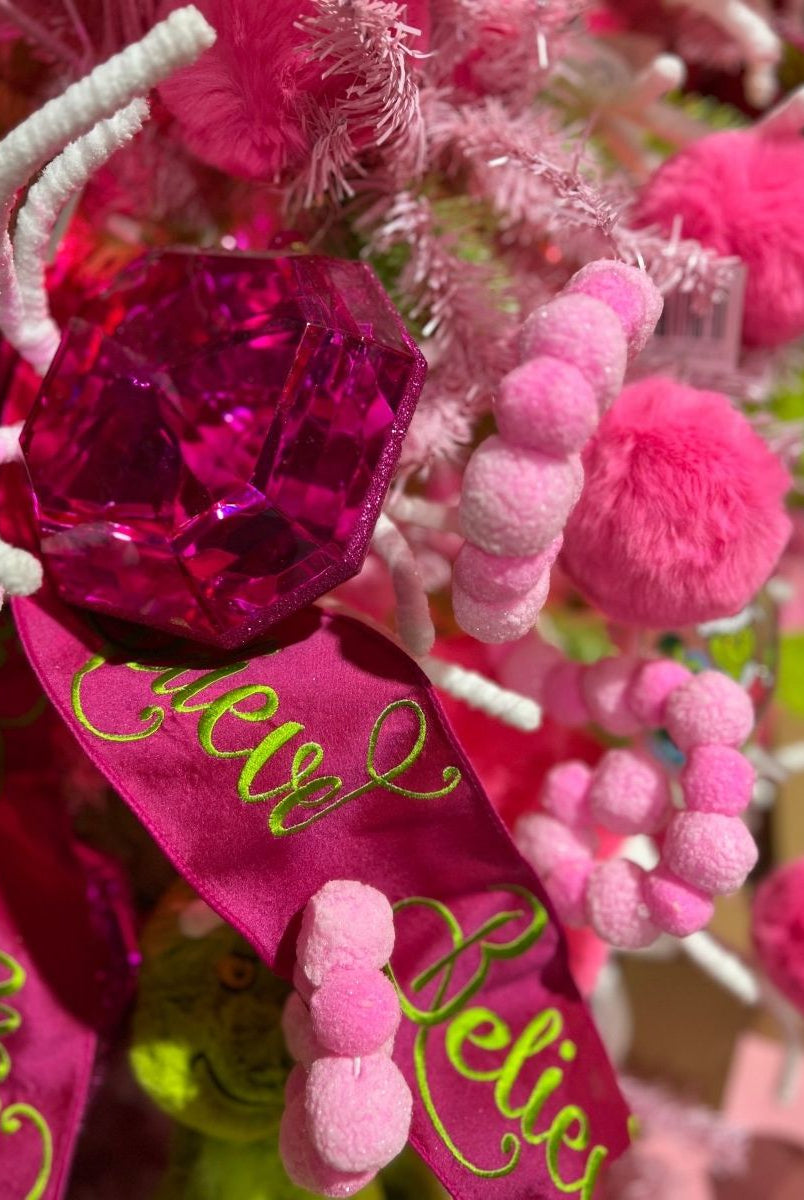 Shop For 4" Embroidery Believe Ribbon: Hot Pink/Lime Green (5 Yards)