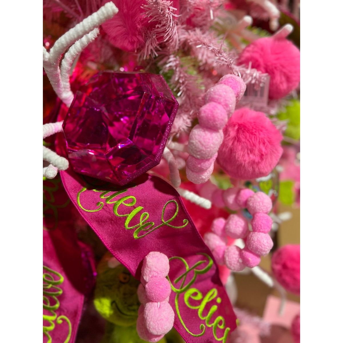 Shop For 4" Embroidery Believe Ribbon: Hot Pink/Lime Green (5 Yards)