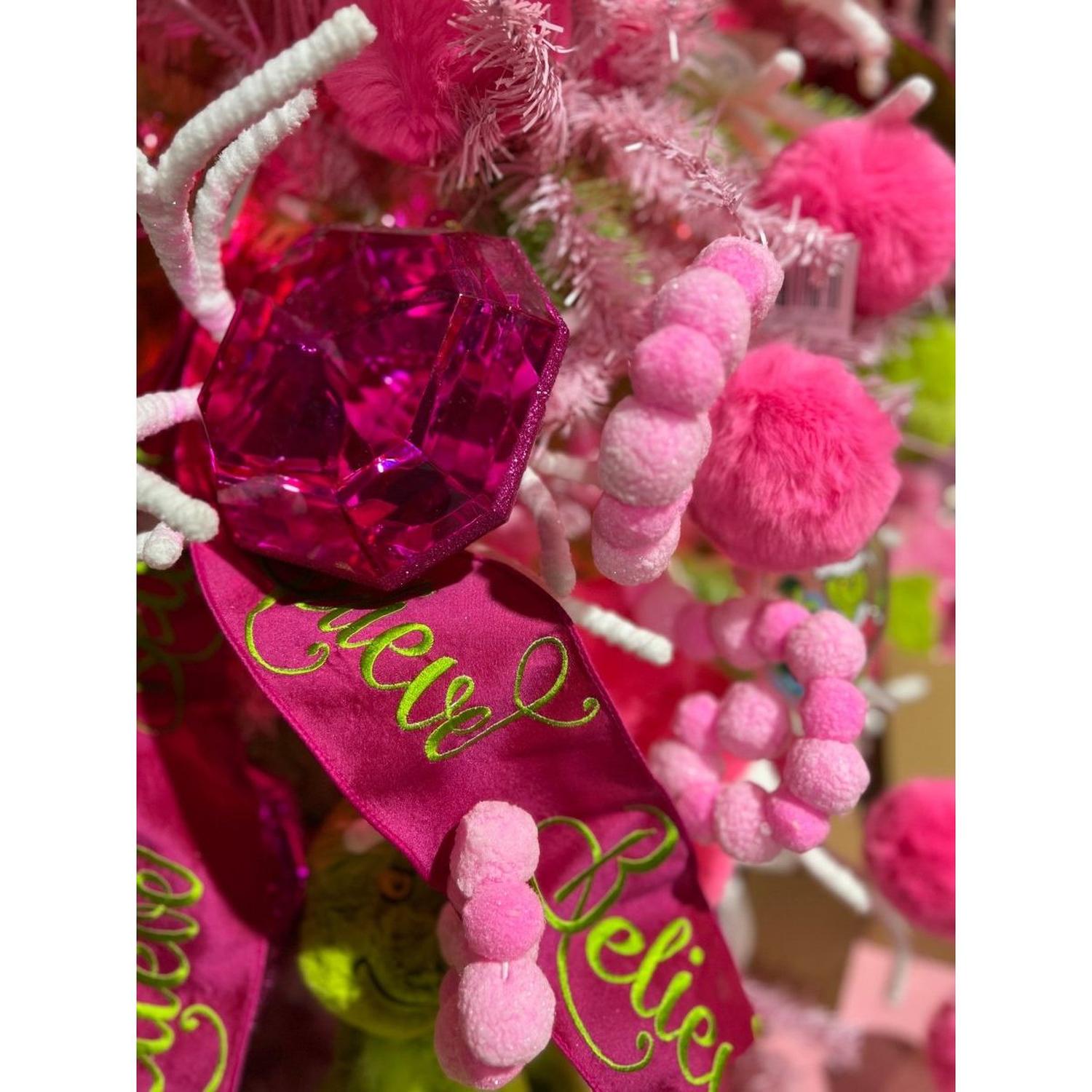 4" Embroidery Believe Ribbon: Hot Pink/Lime Green (5 Yards)