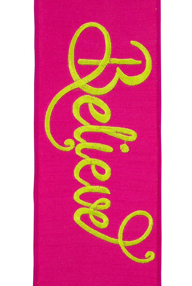 Shop For 4" Embroidery Believe Ribbon: Hot Pink/Lime Green (5 Yards)