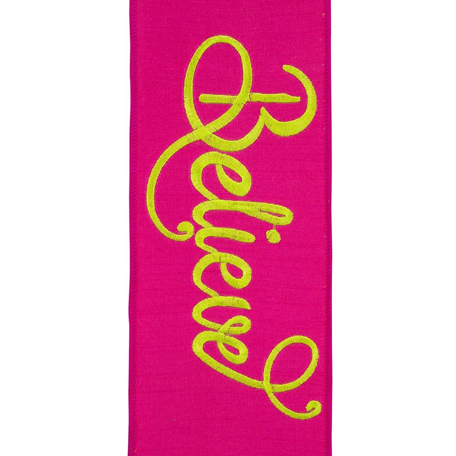 Shop For 4" Embroidery Believe Ribbon: Hot Pink/Lime Green (5 Yards)