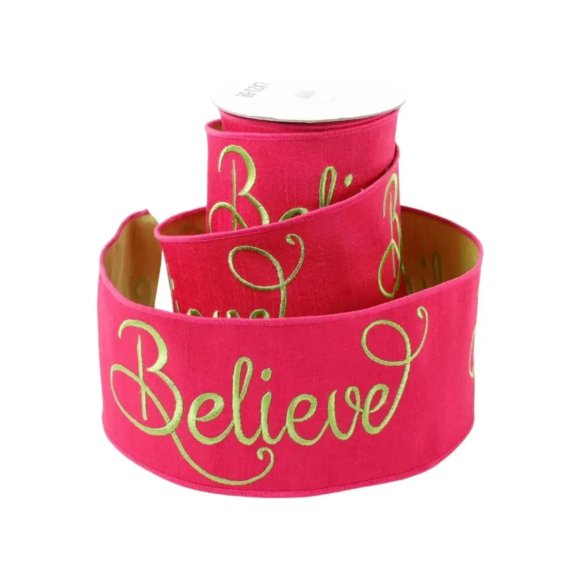 Shop For 4" Embroidery Believe Ribbon: Hot Pink/Lime Green (5 Yards) at Michelle's aDOORable Creations
