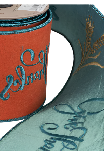 Shop For 4" Embroidery Give Thanks Felt Ribbon: Orange (5 Yards)
