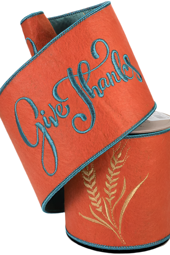 Shop For 4" Embroidery Give Thanks Felt Ribbon: Orange (5 Yards)